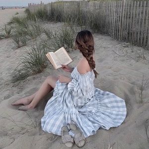 Blue and white gingham dress